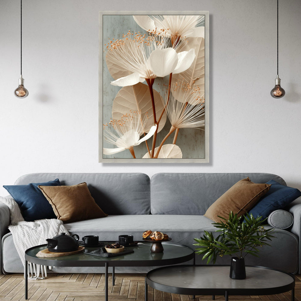 Elegant Neutral Floral Canvas, White Blossom Wall Art, Modern Botanical Decor, Soft Earth Tone Canvas, Home Gift Art, Home Decor, Print