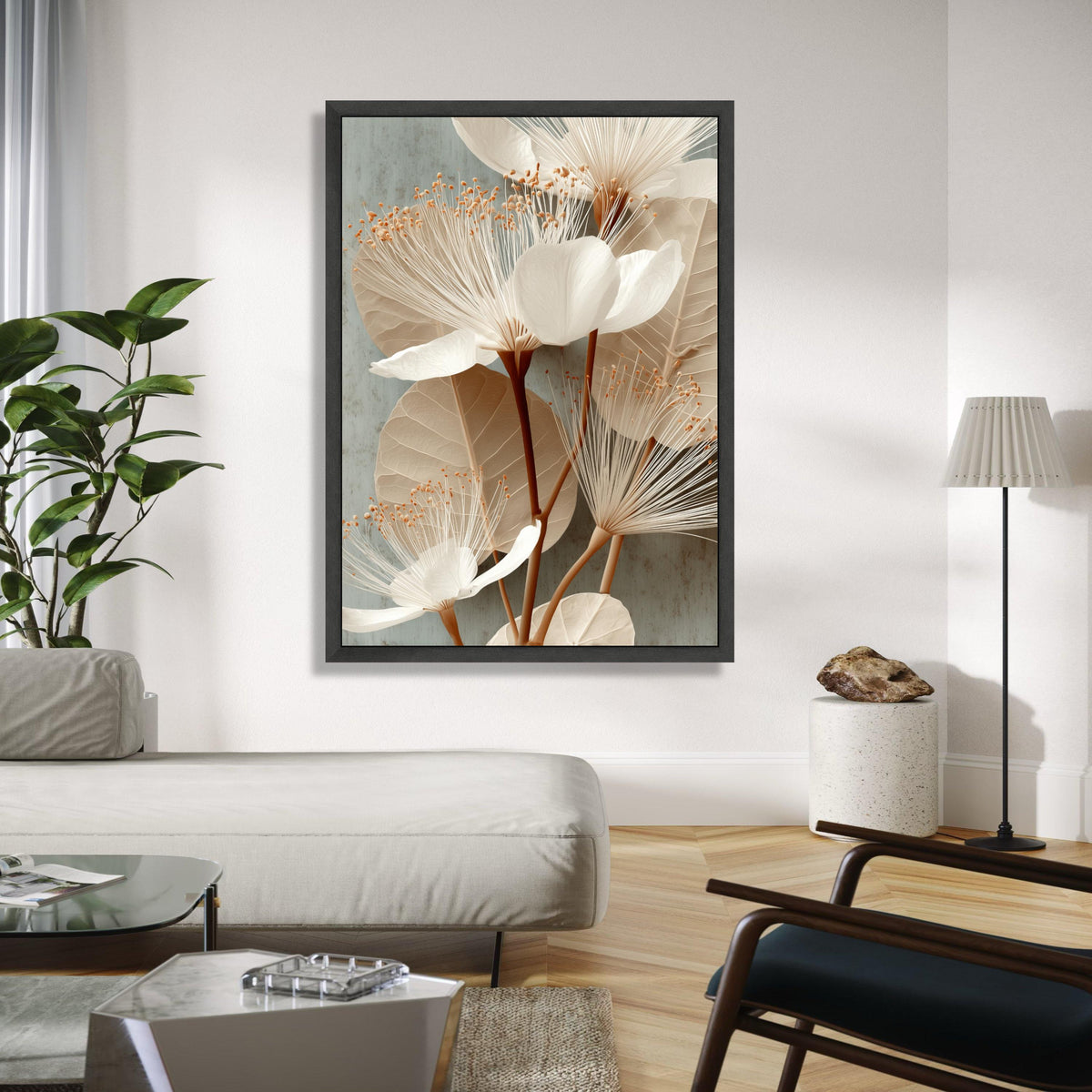 Elegant Neutral Floral Canvas, White Blossom Wall Art, Modern Botanical Decor, Soft Earth Tone Canvas, Home Gift Art, Home Decor, Print