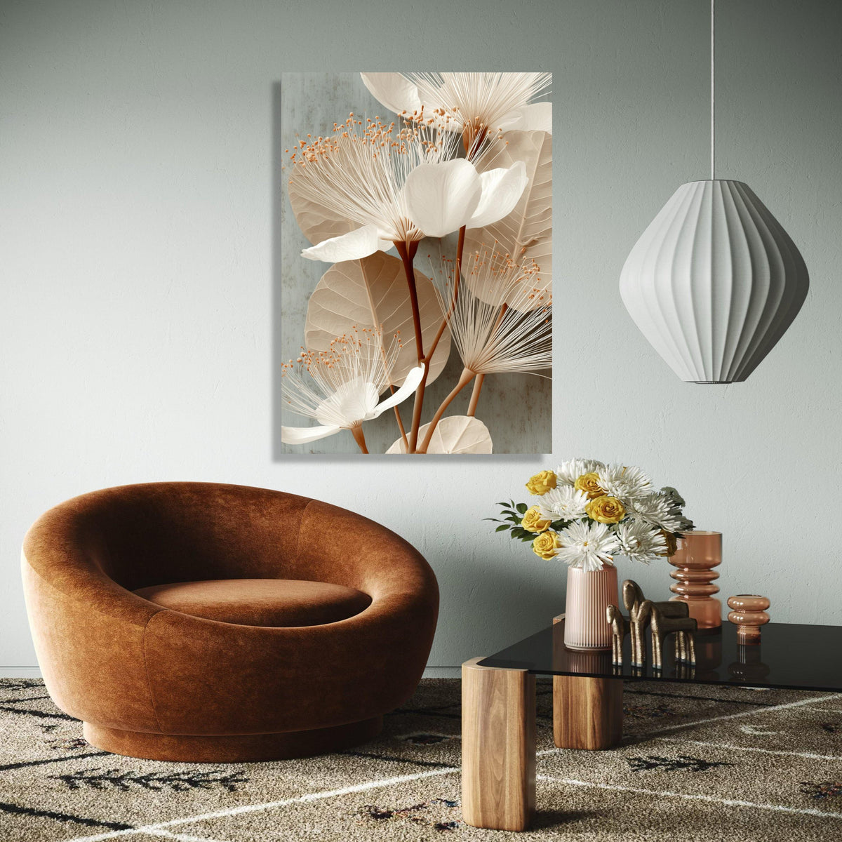Elegant Neutral Floral Canvas, White Blossom Wall Art, Modern Botanical Decor, Soft Earth Tone Canvas, Home Gift Art, Home Decor, Print