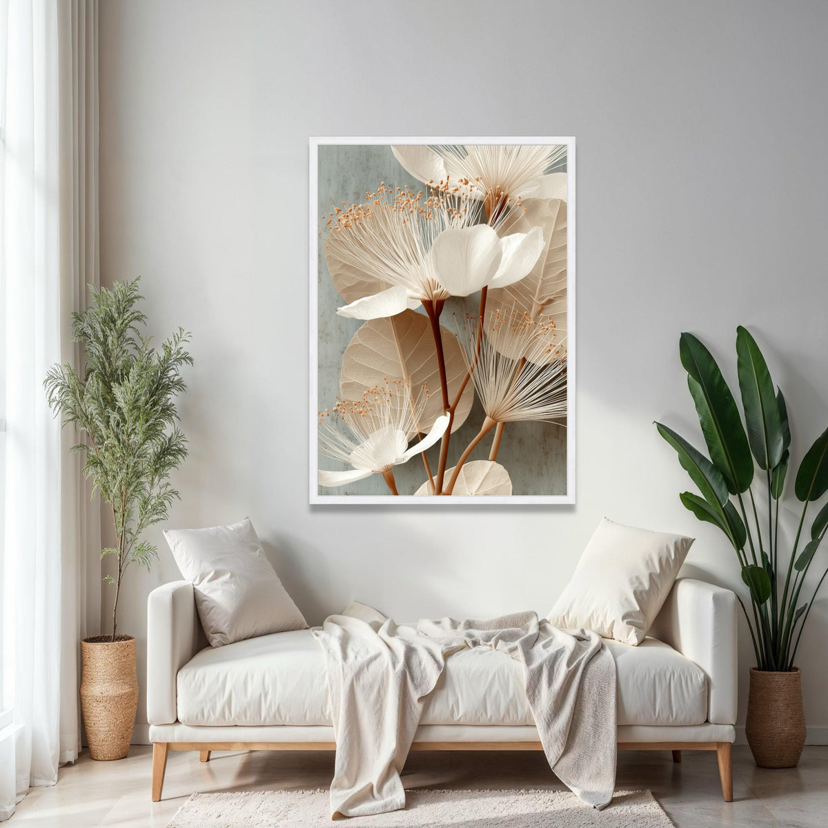 Elegant Neutral Floral Canvas, White Blossom Wall Art, Modern Botanical Decor, Soft Earth Tone Canvas, Home Gift Art, Home Decor, Print