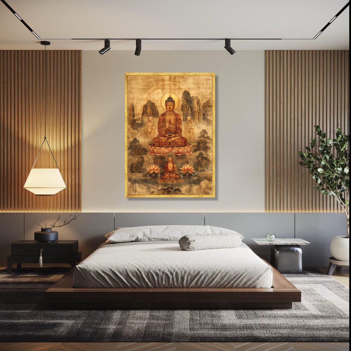 Serene Buddha Meditation Canvas Wall Art, Traditional Asian Spiritual Painting, Lotus Flower Buddhism Decor, Gift Art, Home Decor, Print