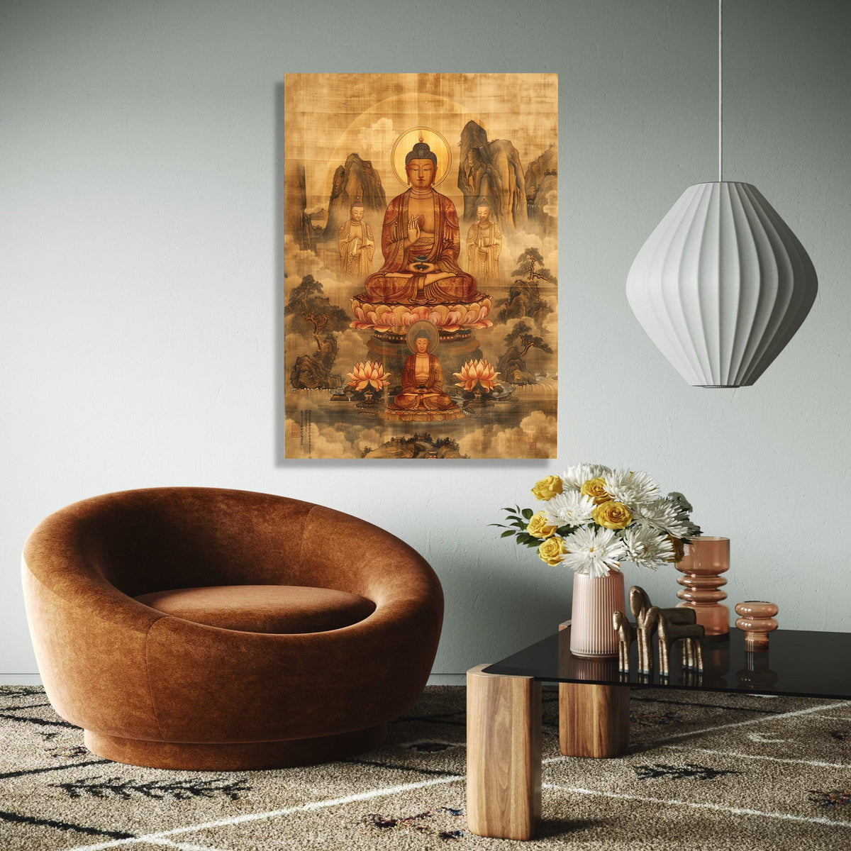 Serene Buddha Meditation Canvas Wall Art, Traditional Asian Spiritual Painting, Lotus Flower Buddhism Decor, Gift Art, Home Decor, Print