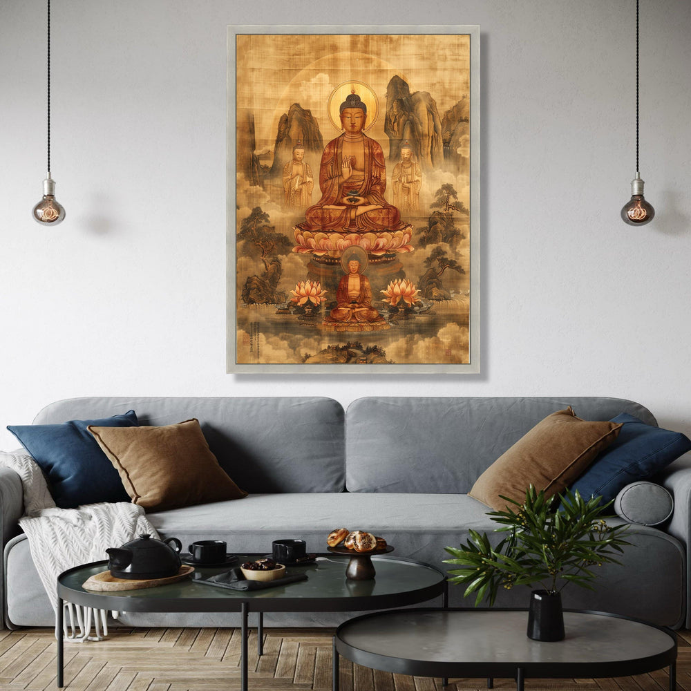 Serene Buddha Meditation Canvas Wall Art, Traditional Asian Spiritual Painting, Lotus Flower Buddhism Decor, Gift Art, Home Decor, Print