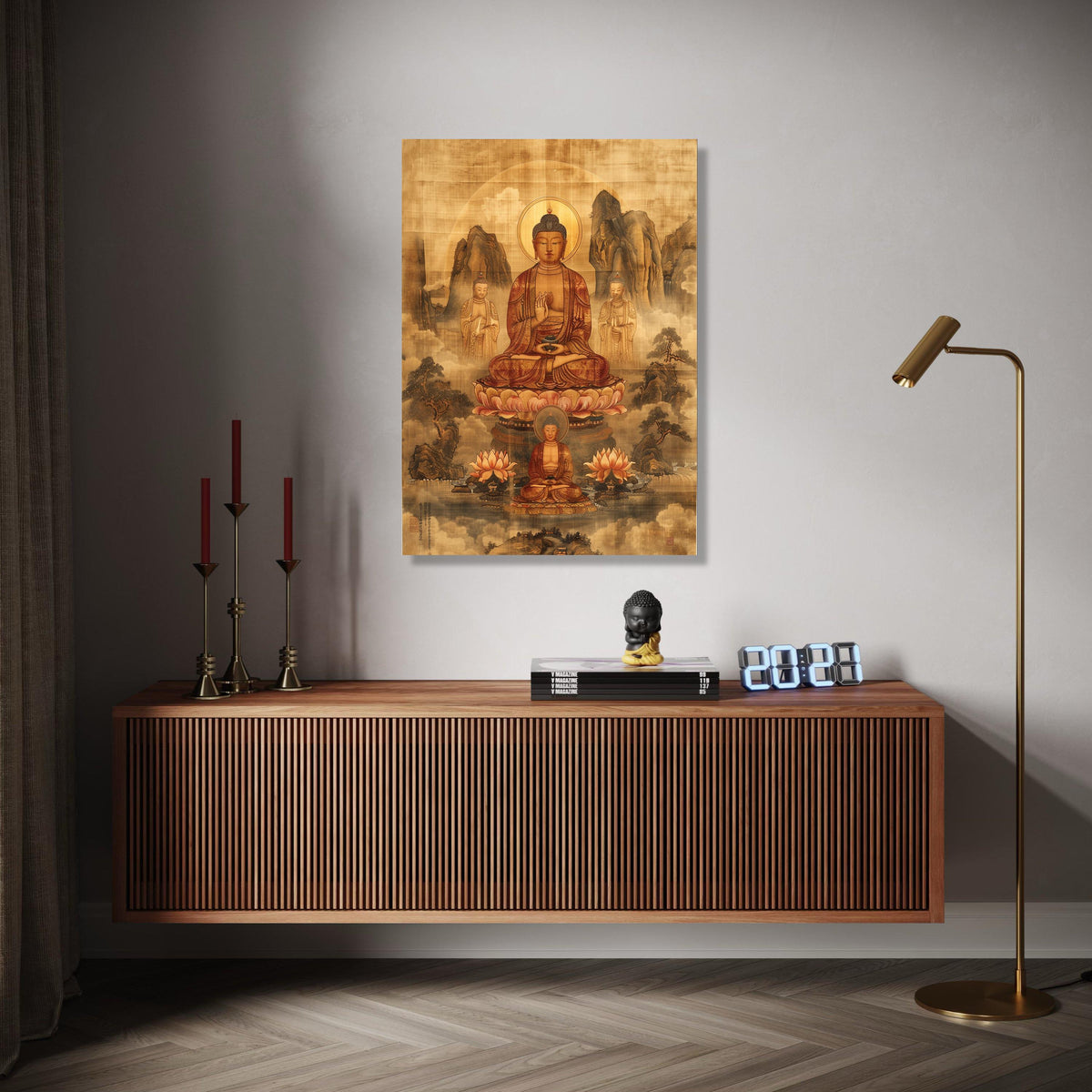 Serene Buddha Meditation Canvas Wall Art, Traditional Asian Spiritual Painting, Lotus Flower Buddhism Decor, Gift Art, Home Decor, Print