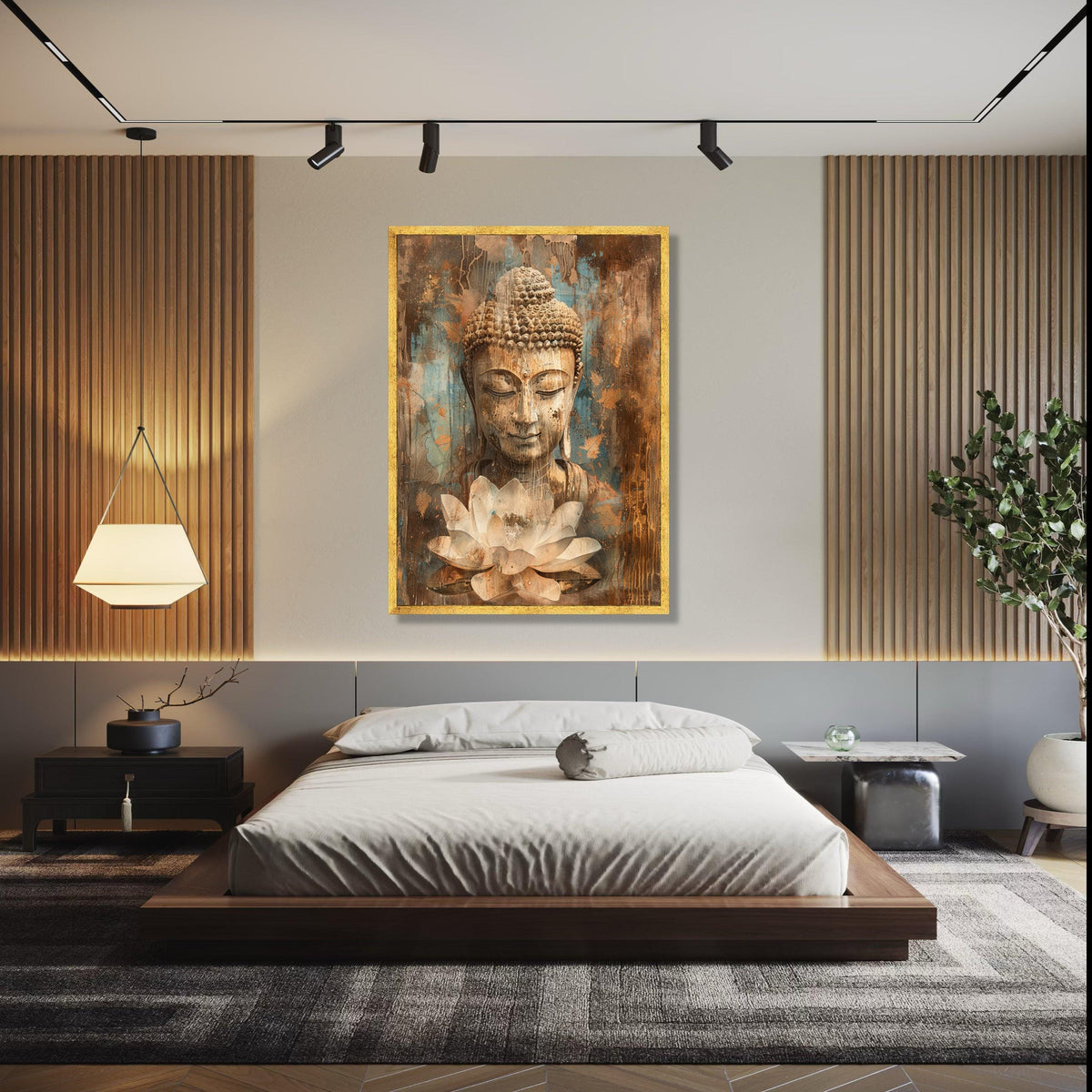 Serene Buddha Canvas Wall Art, Meditation Spiritual Decor, Lotus Flower Painting, Tranquil Zen Artwork, Rustic Gift Art, Home Decor, Print