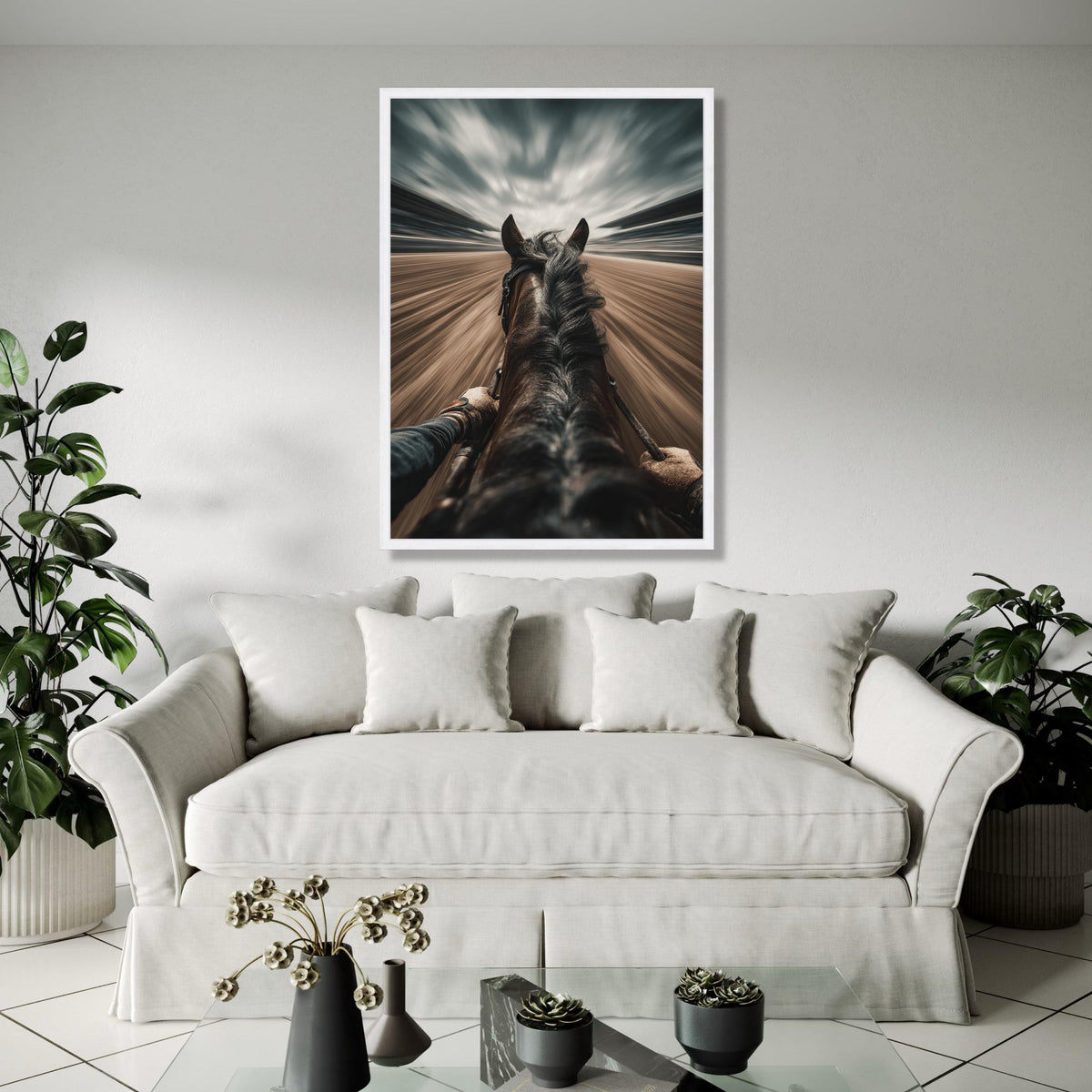 Racing Horse Perspective Canvas, Equestrian Speed Art, Dynamic Horseback Ride Wall Art, Motion Blur Canvas Gift Art, Home Decor, Print