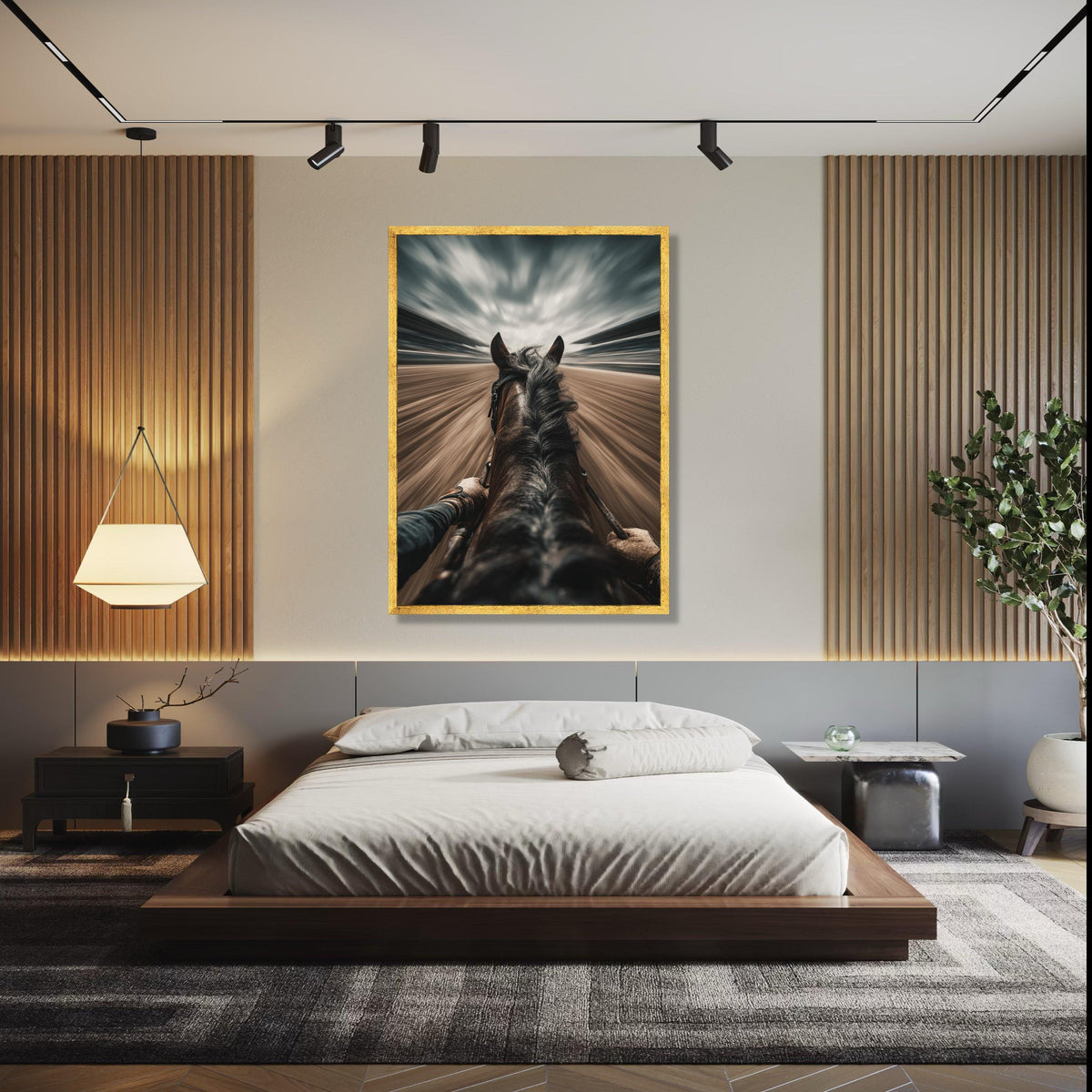 Racing Horse Perspective Canvas, Equestrian Speed Art, Dynamic Horseback Ride Wall Art, Motion Blur Canvas Gift Art, Home Decor, Print