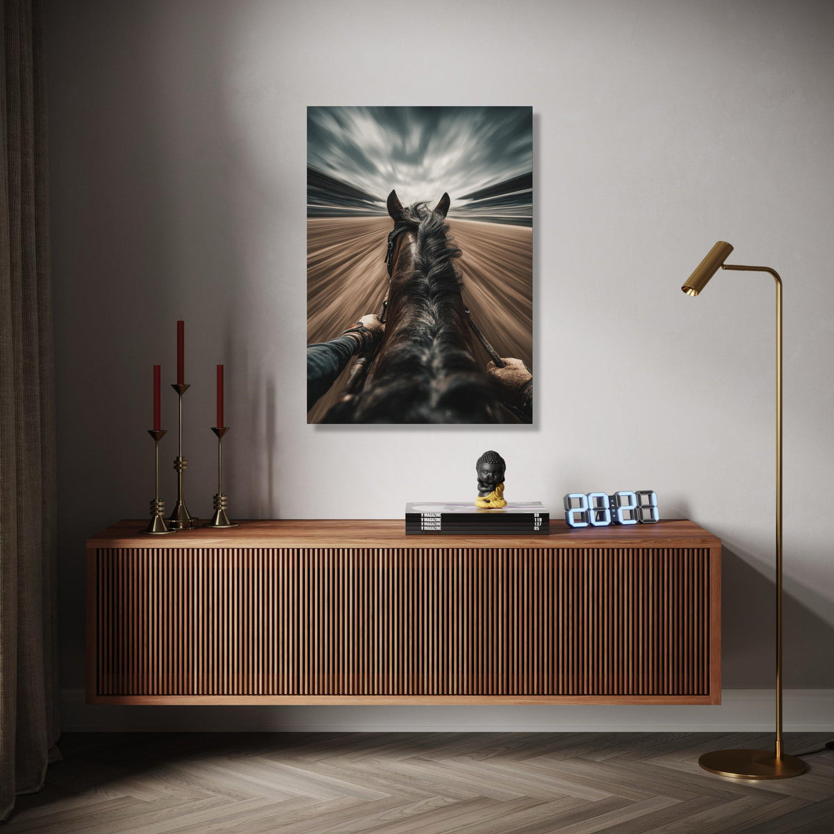 Racing Horse Perspective Canvas, Equestrian Speed Art, Dynamic Horseback Ride Wall Art, Motion Blur Canvas Gift Art, Home Decor, Print