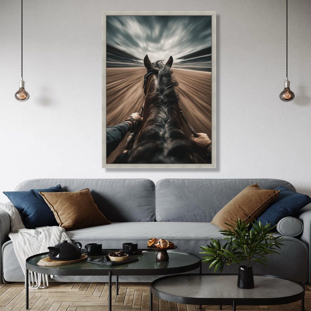 Racing Horse Perspective Canvas, Equestrian Speed Art, Dynamic Horseback Ride Wall Art, Motion Blur Canvas Gift Art, Home Decor, Print