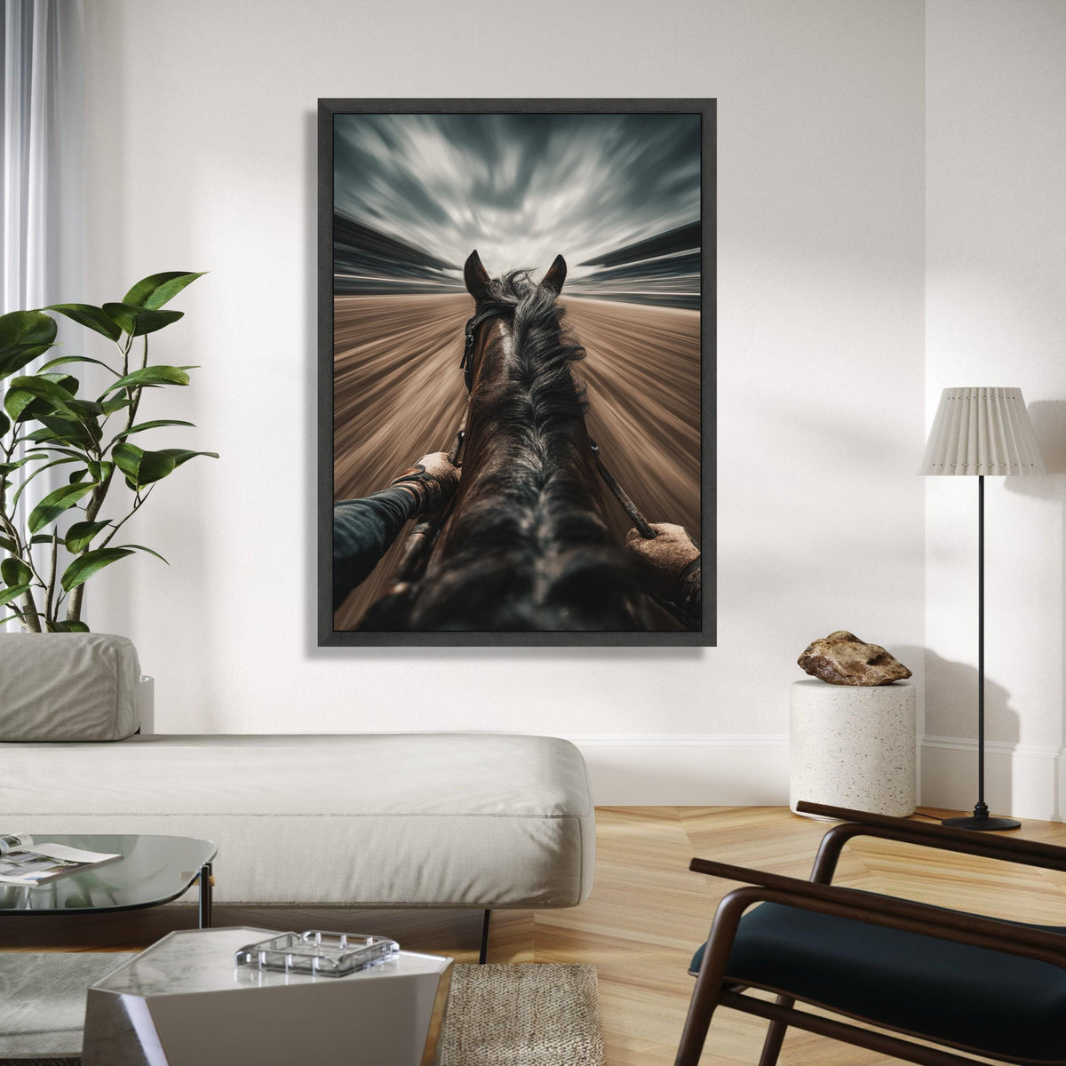 Racing Horse Perspective Canvas, Equestrian Speed Art, Dynamic Horseback Ride Wall Art, Motion Blur Canvas Gift Art, Home Decor, Print