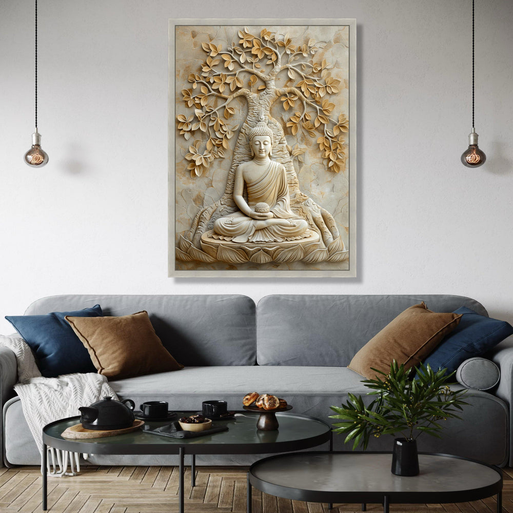 Buddha Meditation Canvas Wall Art, Tranquil Zen Decor, Spiritual Tree of Life Sculpture, Yoga Room Decoration, Gift Art, Home Decor, Print