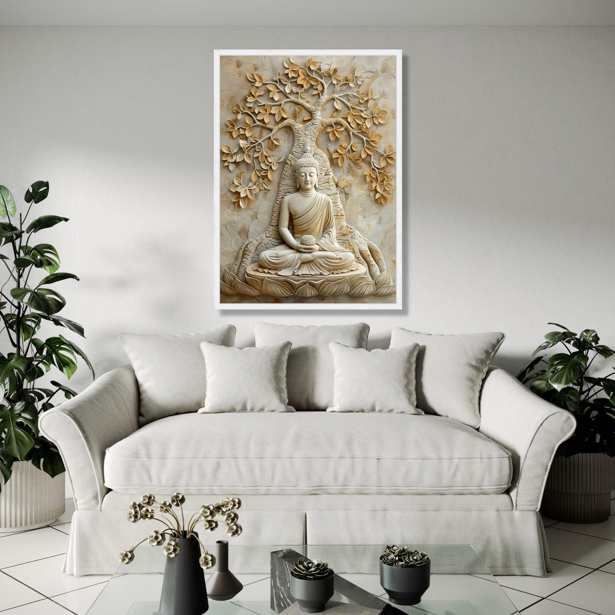 Buddha Meditation Canvas Wall Art, Tranquil Zen Decor, Spiritual Tree of Life Sculpture, Yoga Room Decoration, Gift Art, Home Decor, Print