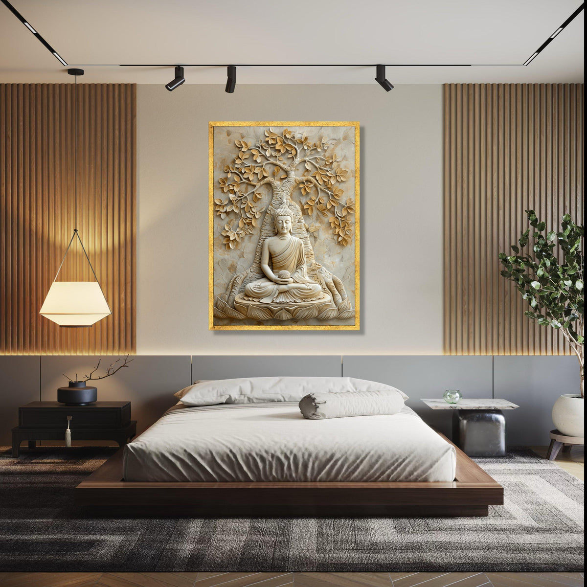 Buddha Meditation Canvas Wall Art, Tranquil Zen Decor, Spiritual Tree of Life Sculpture, Yoga Room Decoration, Gift Art, Home Decor, Print