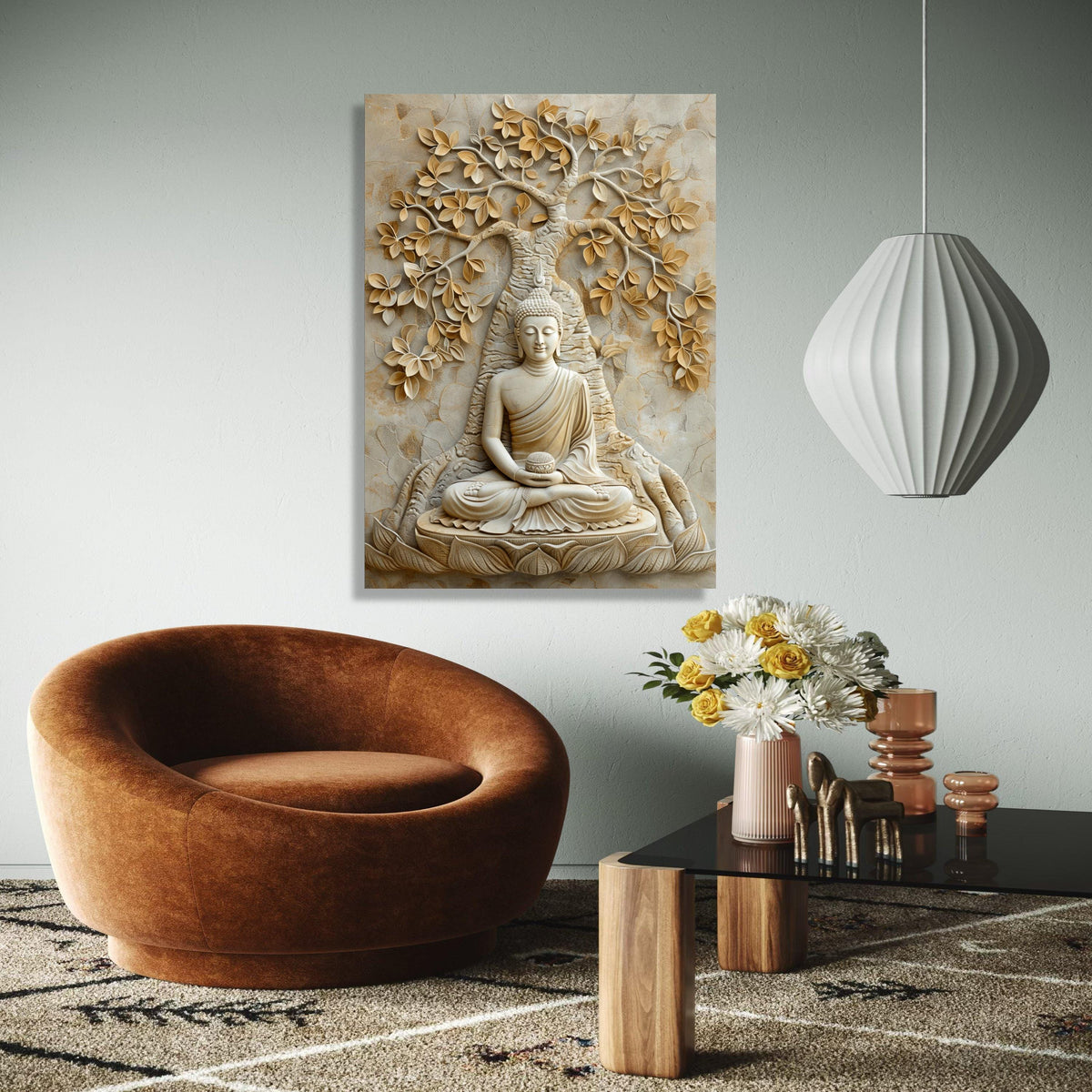 Buddha Meditation Canvas Wall Art, Tranquil Zen Decor, Spiritual Tree of Life Sculpture, Yoga Room Decoration, Gift Art, Home Decor, Print