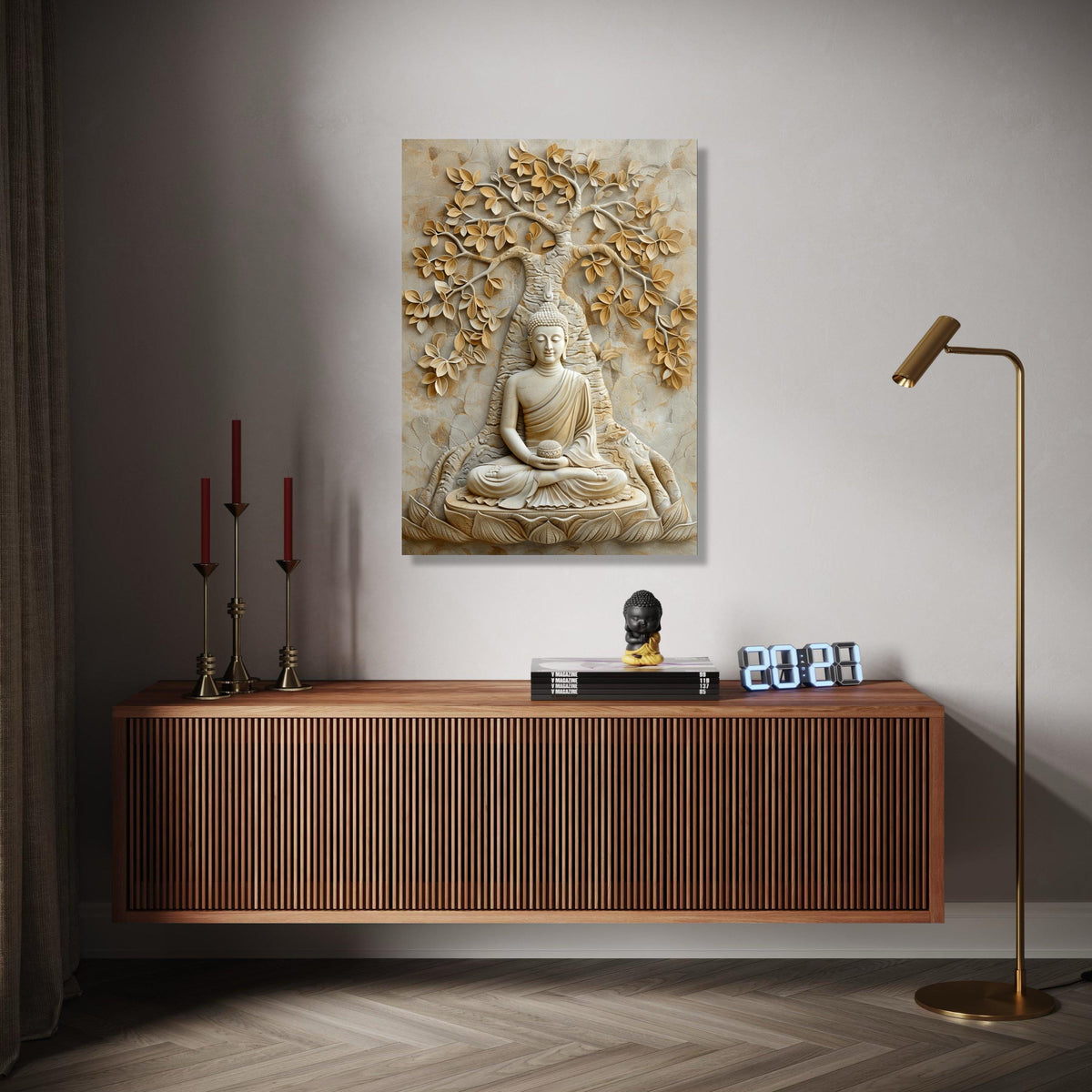 Buddha Meditation Canvas Wall Art, Tranquil Zen Decor, Spiritual Tree of Life Sculpture, Yoga Room Decoration, Gift Art, Home Decor, Print