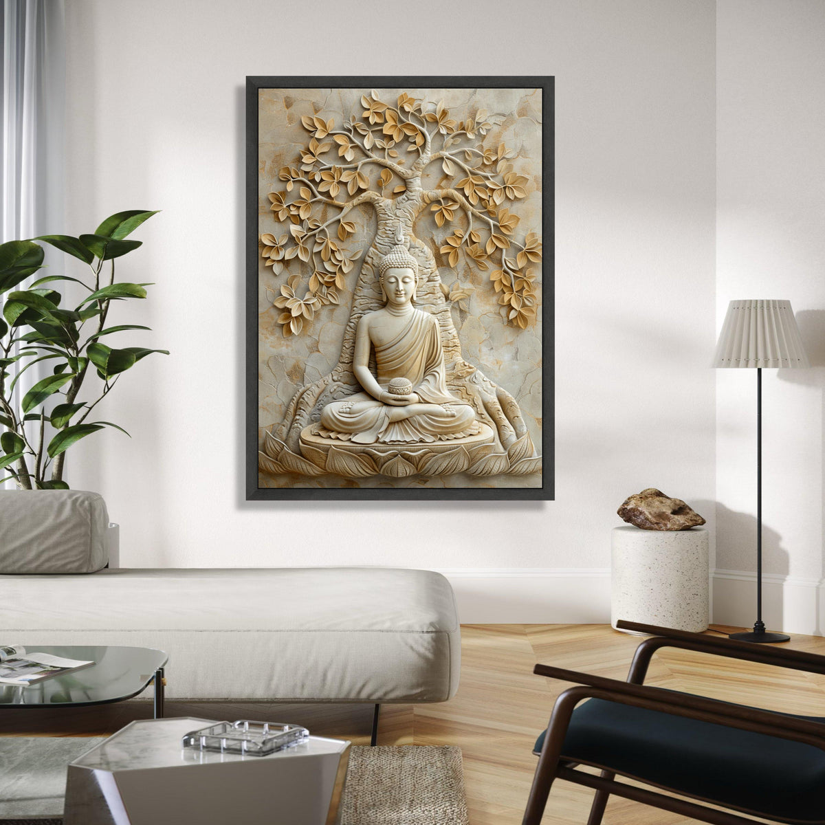 Buddha Meditation Canvas Wall Art, Tranquil Zen Decor, Spiritual Tree of Life Sculpture, Yoga Room Decoration, Gift Art, Home Decor, Print