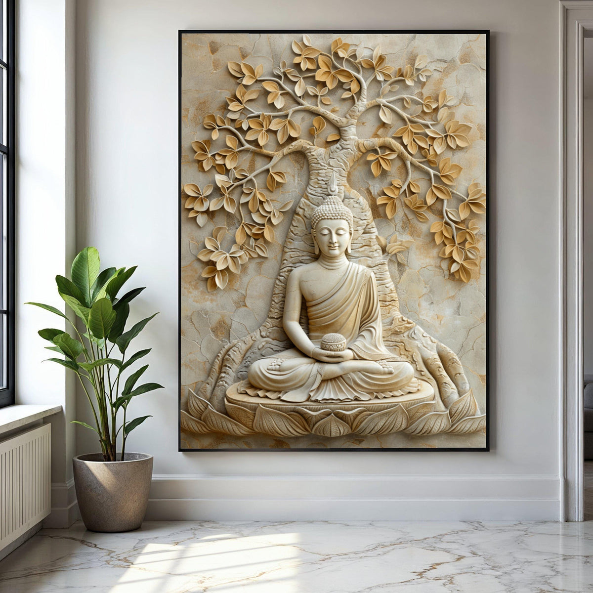 Buddha Meditation Canvas Wall Art, Tranquil Zen Decor, Spiritual Tree of Life Sculpture, Yoga Room Decoration, Gift Art, Home Decor, Print