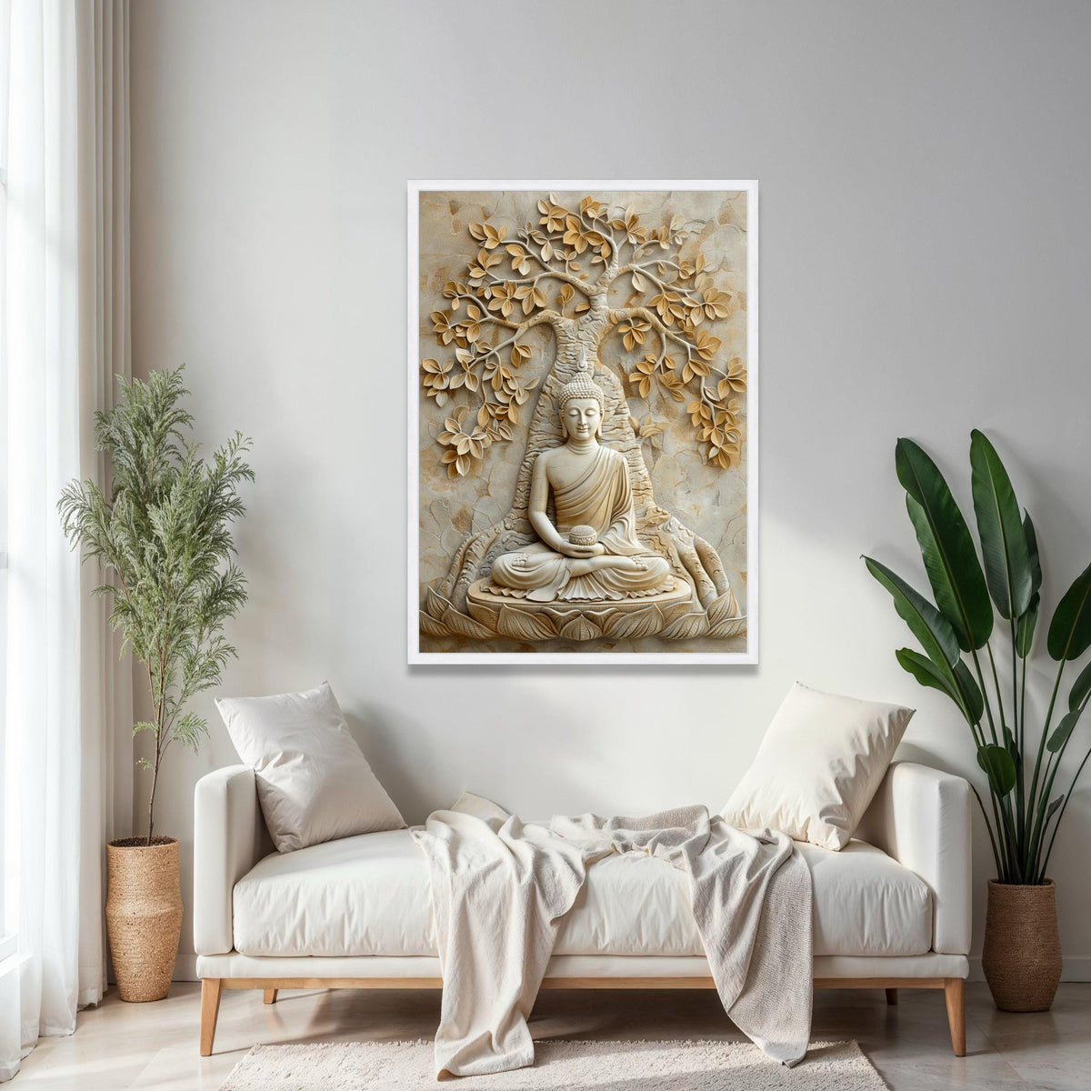 Buddha Meditation Canvas Wall Art, Tranquil Zen Decor, Spiritual Tree of Life Sculpture, Yoga Room Decoration, Gift Art, Home Decor, Print