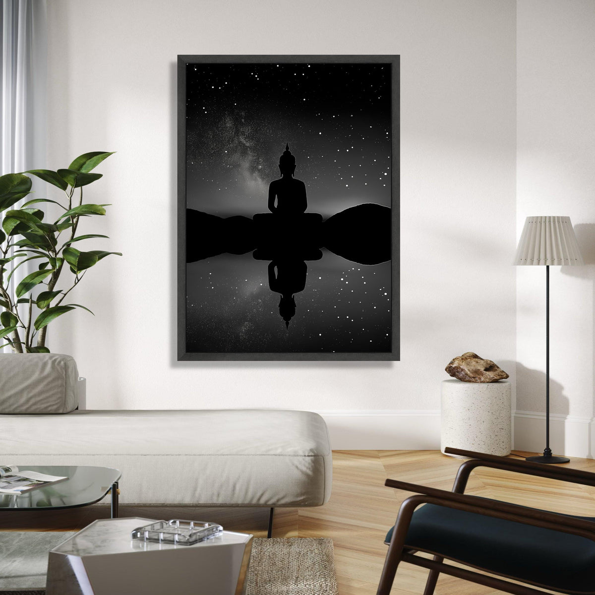 Meditating Buddha Silhouette Canvas, Starry Night Sky Wall Art, Spiritual Zen Decor, Reflective Tranquility Gift Art, Home Decor, Print