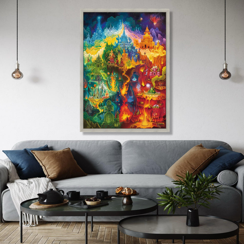 Mystical Buddhist Temple Canvas Wall Art, Vibrant Spiritual Landscape Painting, Meditation and Enlightenment Gift Art, Home Decor, Print