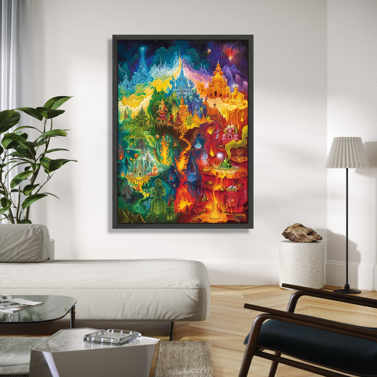 Mystical Buddhist Temple Canvas Wall Art, Vibrant Spiritual Landscape Painting, Meditation and Enlightenment Gift Art, Home Decor, Print