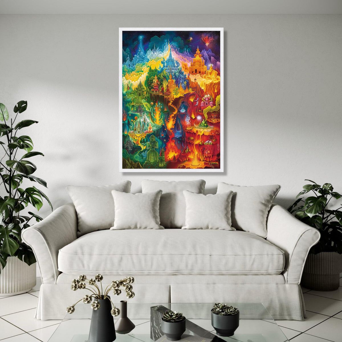 Mystical Buddhist Temple Canvas Wall Art, Vibrant Spiritual Landscape Painting, Meditation and Enlightenment Gift Art, Home Decor, Print