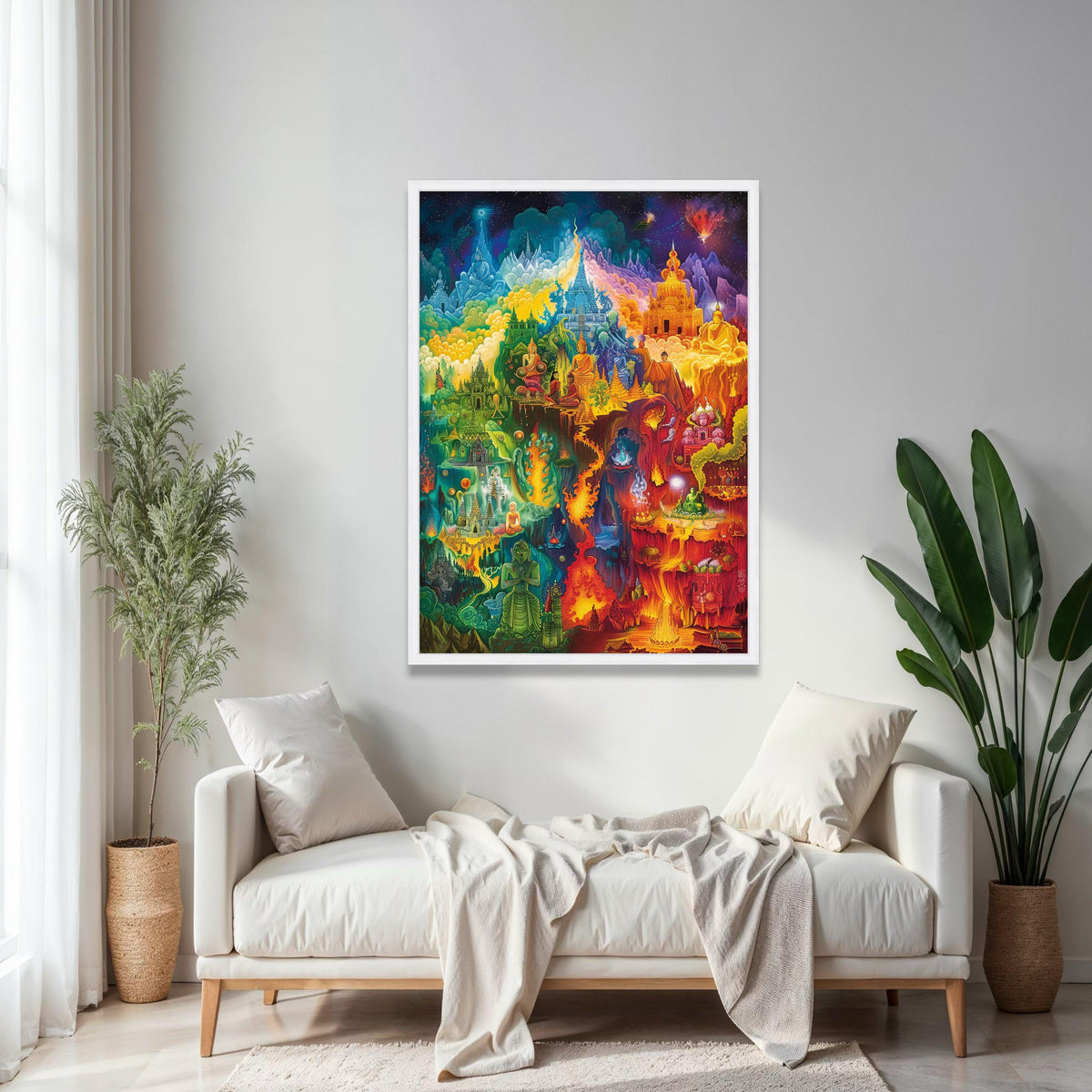 Mystical Buddhist Temple Canvas Wall Art, Vibrant Spiritual Landscape Painting, Meditation and Enlightenment Gift Art, Home Decor, Print