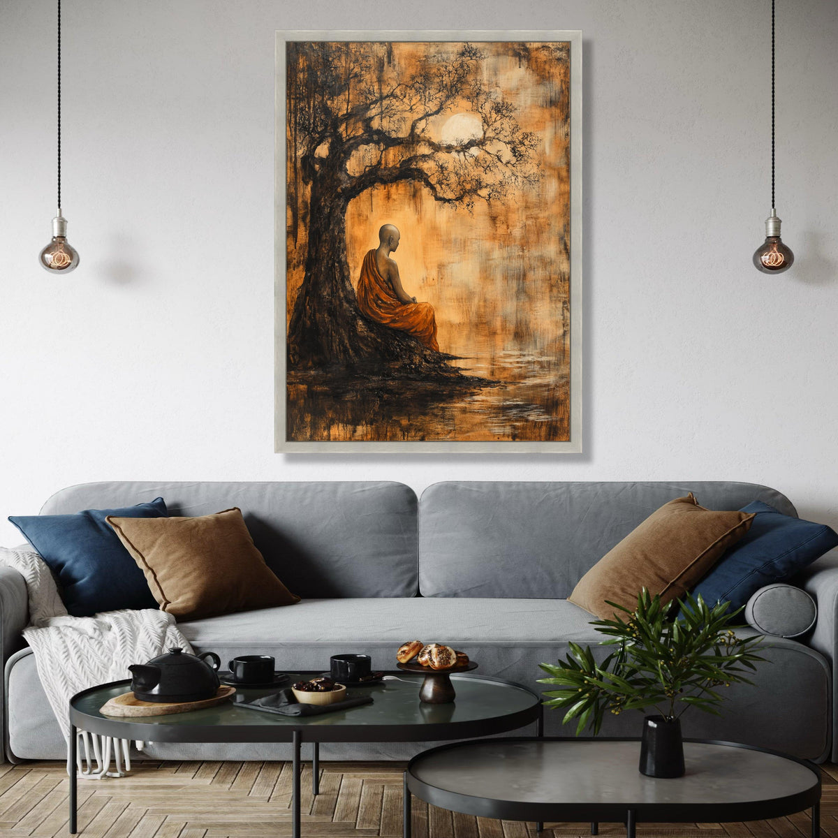 Meditative Monk Under Ancient Tree Canvas, Spiritual Wall Art, Zen Inspired Home Decor, Tranquil Nature Scene Gift Art, Home Decor, Print