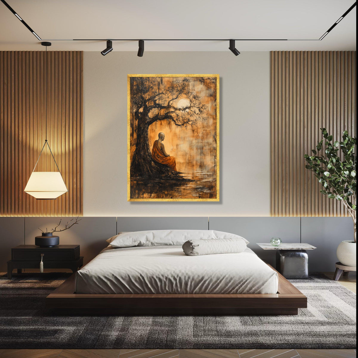 Meditative Monk Under Ancient Tree Canvas, Spiritual Wall Art, Zen Inspired Home Decor, Tranquil Nature Scene Gift Art, Home Decor, Print