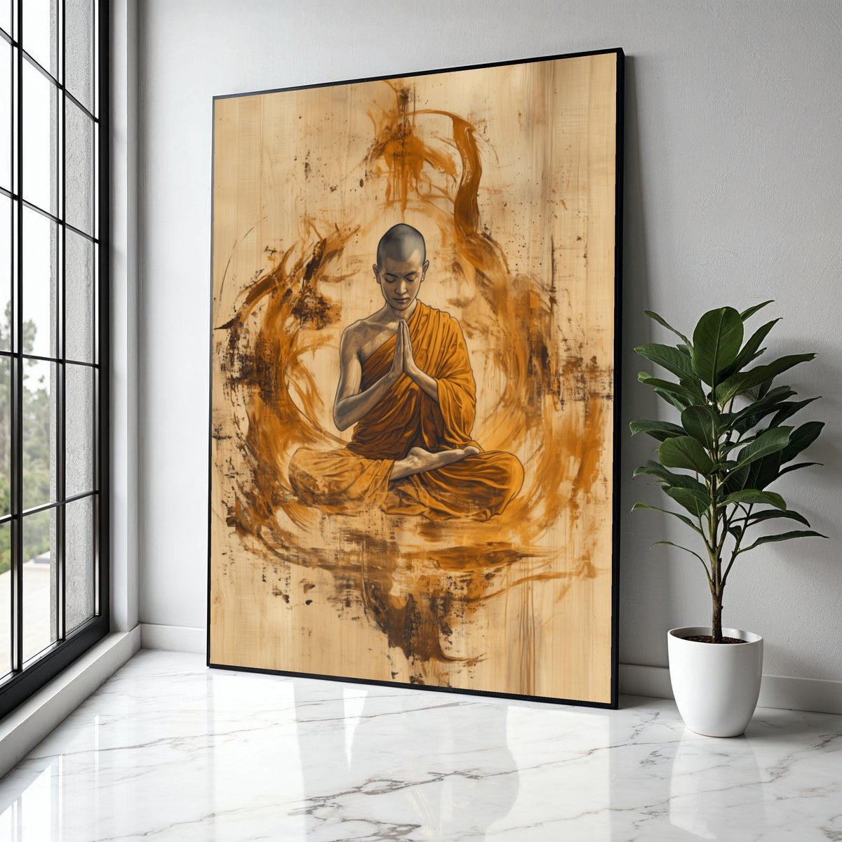 Meditating Buddhist Monk Canvas Wall Art, Spiritual Home Decor, Zen Meditation Artwork, Tranquil Mindfulness Gift Art, Home Decor, Print