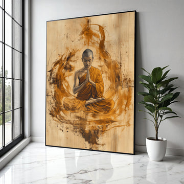 Meditating Buddhist Monk Canvas Wall Art, Spiritual Home Decor, Zen Meditation Artwork, Tranquil Mindfulness Gift Art, Home Decor, Print