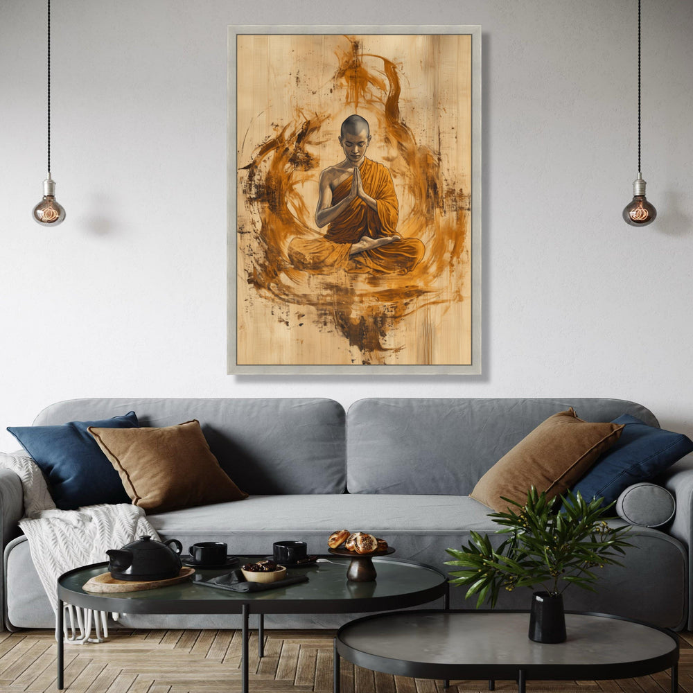 Meditating Buddhist Monk Canvas Wall Art, Spiritual Home Decor, Zen Meditation Artwork, Tranquil Mindfulness Gift Art, Home Decor, Print