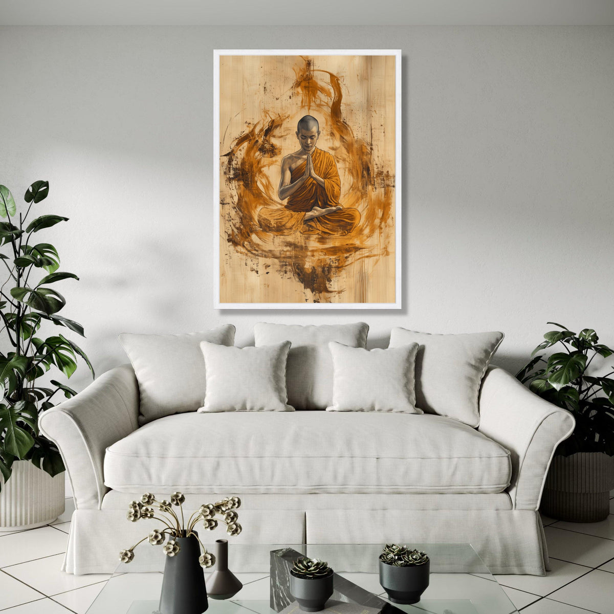 Meditating Buddhist Monk Canvas Wall Art, Spiritual Home Decor, Zen Meditation Artwork, Tranquil Mindfulness Gift Art, Home Decor, Print