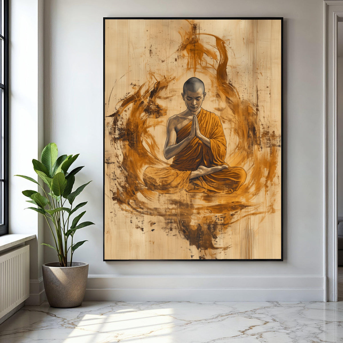 Meditating Buddhist Monk Canvas Wall Art, Spiritual Home Decor, Zen Meditation Artwork, Tranquil Mindfulness Gift Art, Home Decor, Print