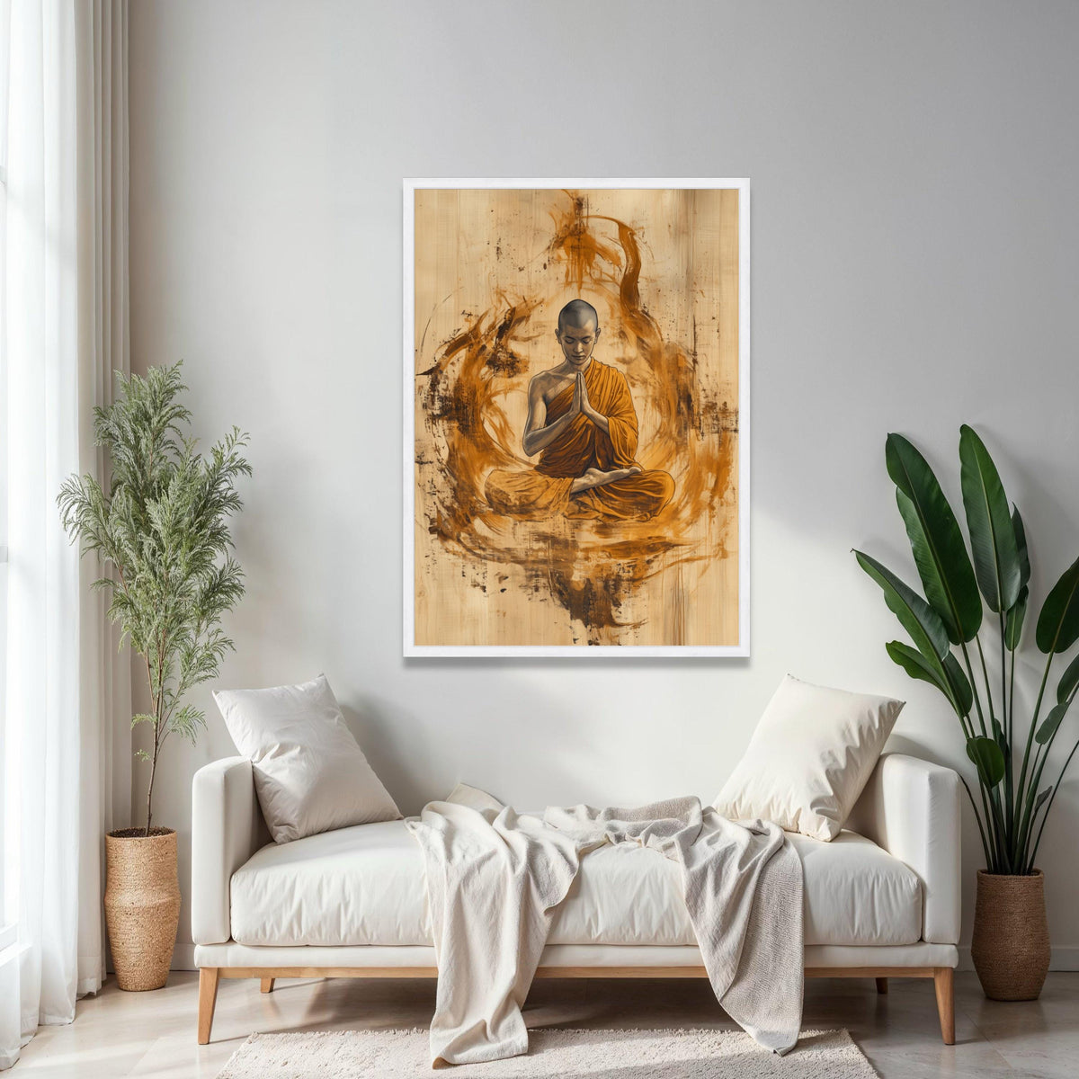 Meditating Buddhist Monk Canvas Wall Art, Spiritual Home Decor, Zen Meditation Artwork, Tranquil Mindfulness Gift Art, Home Decor, Print