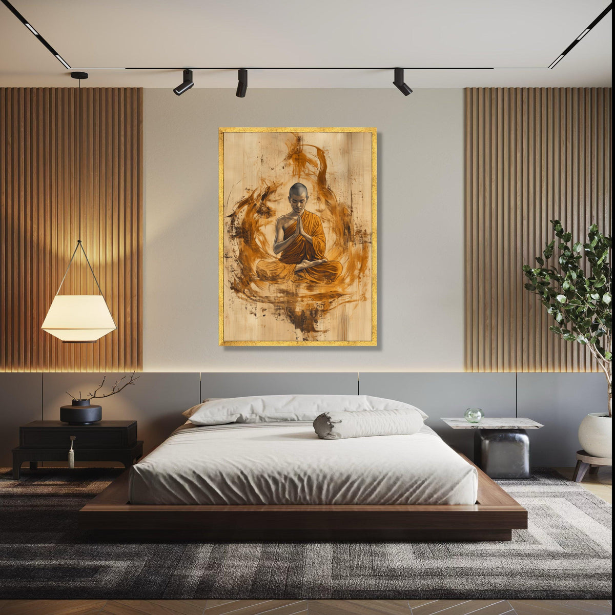Meditating Buddhist Monk Canvas Wall Art, Spiritual Home Decor, Zen Meditation Artwork, Tranquil Mindfulness Gift Art, Home Decor, Print