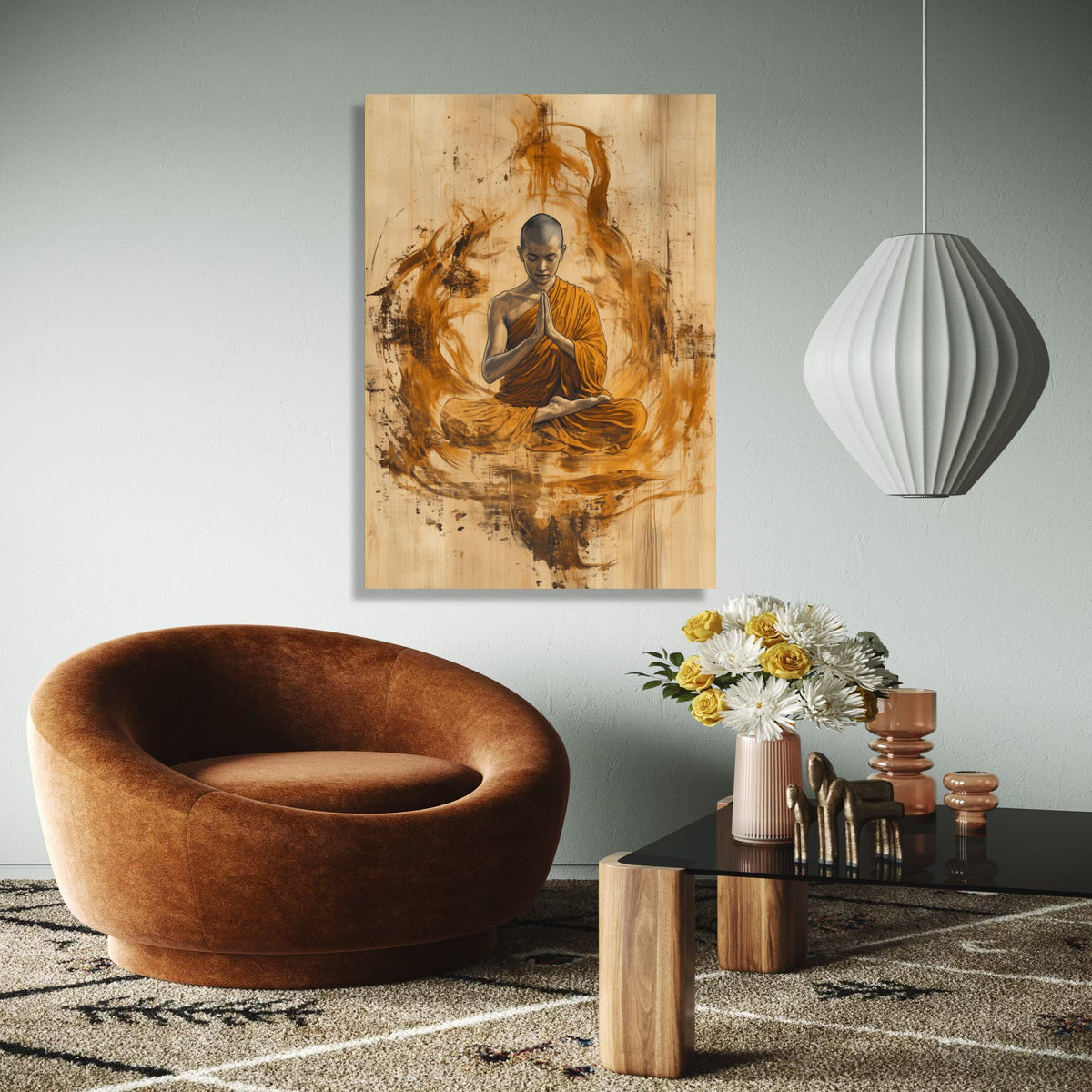 Meditating Buddhist Monk Canvas Wall Art, Spiritual Home Decor, Zen Meditation Artwork, Tranquil Mindfulness Gift Art, Home Decor, Print