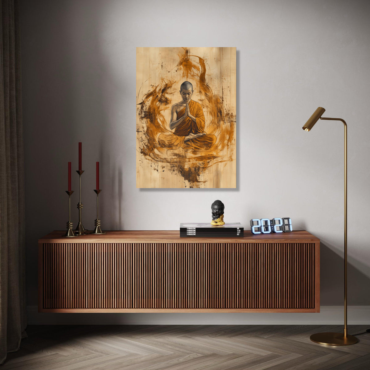 Meditating Buddhist Monk Canvas Wall Art, Spiritual Home Decor, Zen Meditation Artwork, Tranquil Mindfulness Gift Art, Home Decor, Print