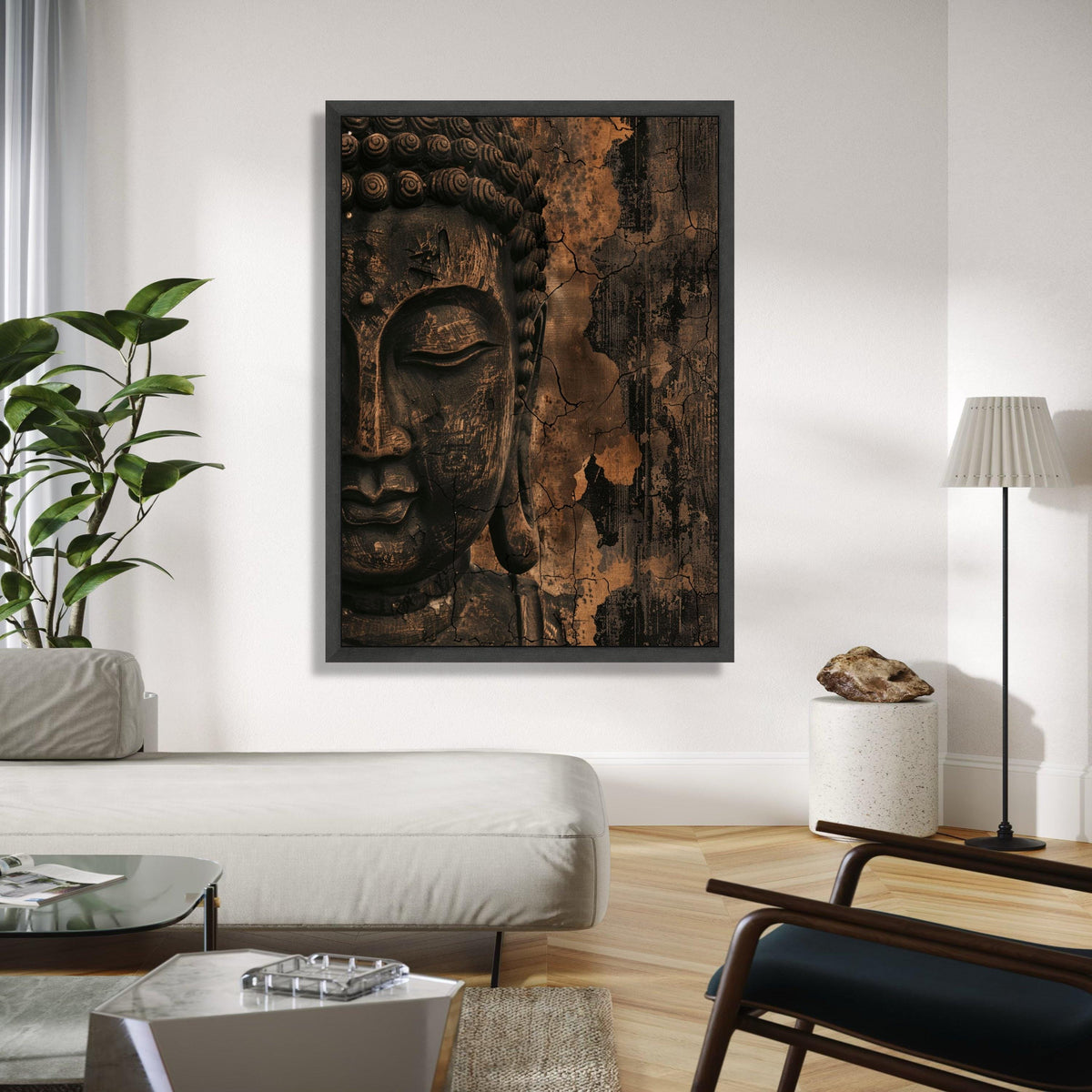 Rustic Buddha Face Canvas Wall Art, Antique Zen Meditation Decor, Spiritual Home Decoration, Vintage Buddha Gift Art, Home Decor, Print