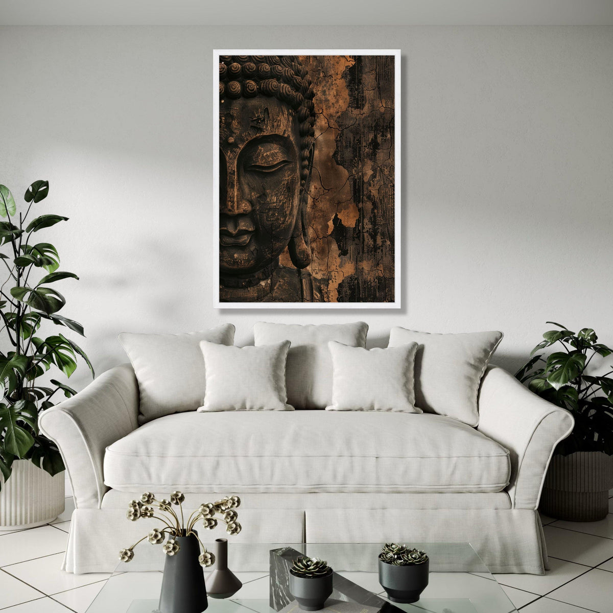 Rustic Buddha Face Canvas Wall Art, Antique Zen Meditation Decor, Spiritual Home Decoration, Vintage Buddha Gift Art, Home Decor, Print