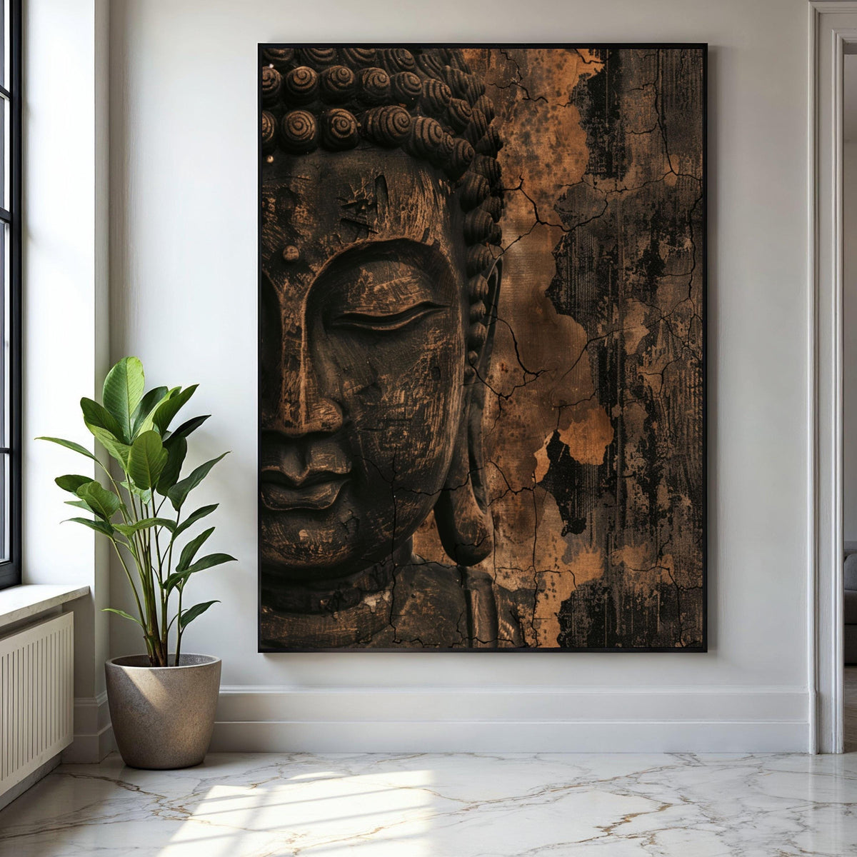 Rustic Buddha Face Canvas Wall Art, Antique Zen Meditation Decor, Spiritual Home Decoration, Vintage Buddha Gift Art, Home Decor, Print