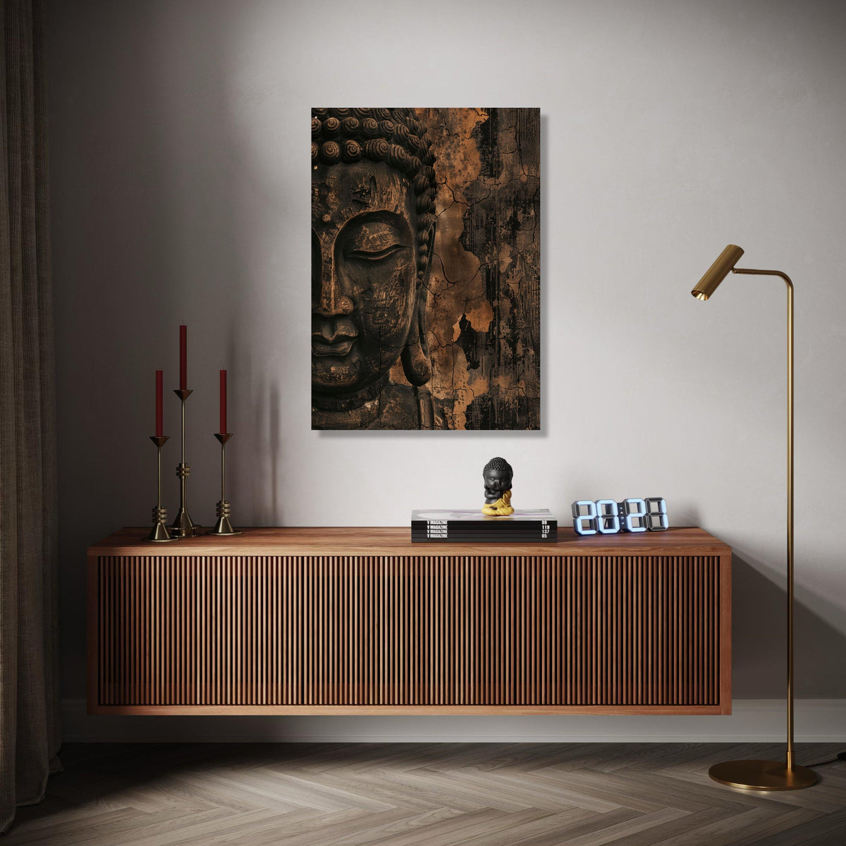 Rustic Buddha Face Canvas Wall Art, Antique Zen Meditation Decor, Spiritual Home Decoration, Vintage Buddha Gift Art, Home Decor, Print