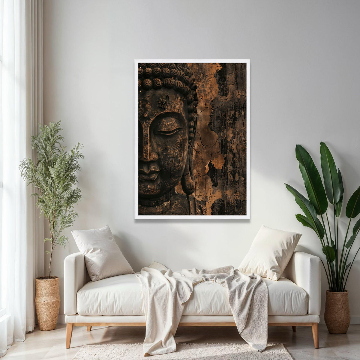 Rustic Buddha Face Canvas Wall Art, Antique Zen Meditation Decor, Spiritual Home Decoration, Vintage Buddha Gift Art, Home Decor, Print