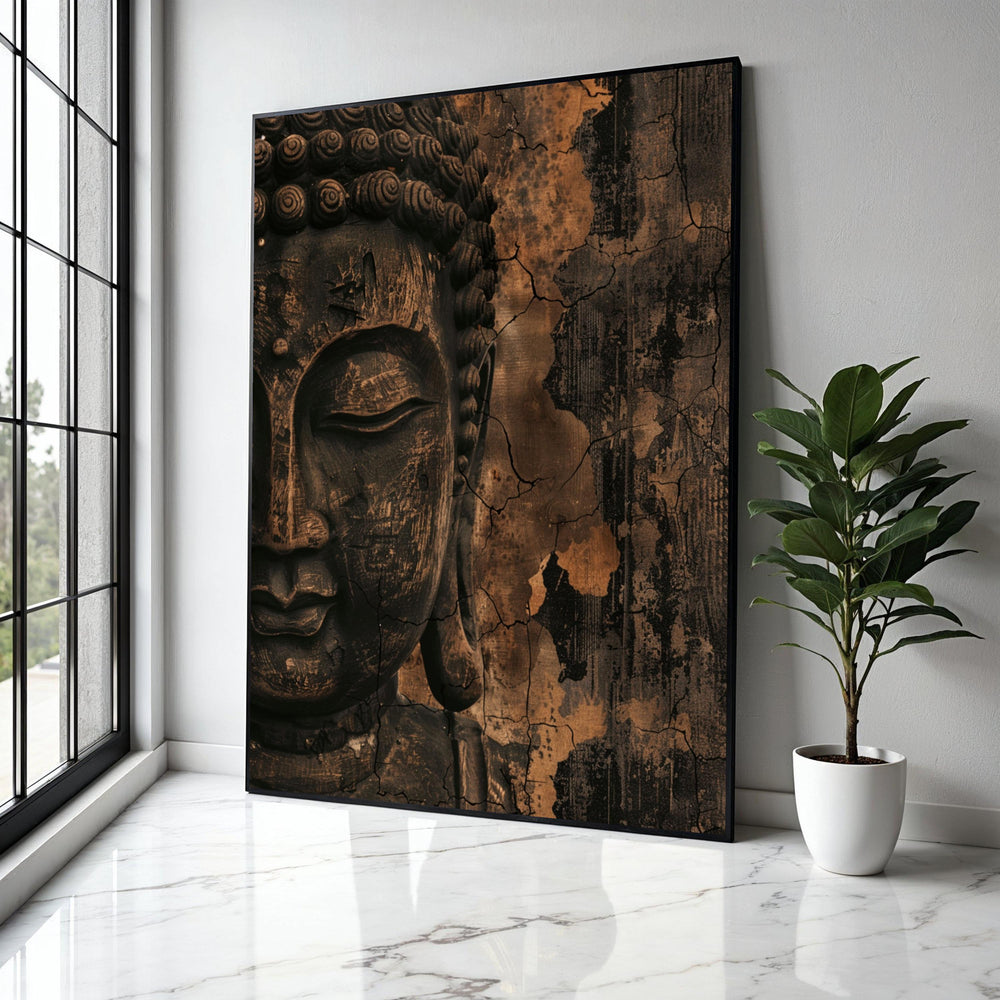 Rustic Buddha Face Canvas Wall Art, Antique Zen Meditation Decor, Spiritual Home Decoration, Vintage Buddha Gift Art, Home Decor, Print