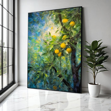 Sunlit Lemon Tree Branch Canvas, Bright Yellow Fruit Wall Art, Nature Inspired Home Decor, Vibrant Garden Scene Gift Art, Home Decor, Print