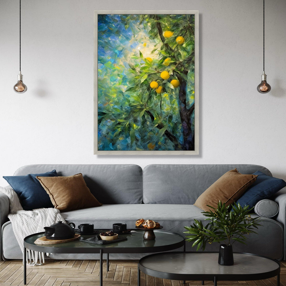 Sunlit Lemon Tree Branch Canvas, Bright Yellow Fruit Wall Art, Nature Inspired Home Decor, Vibrant Garden Scene Gift Art, Home Decor, Print