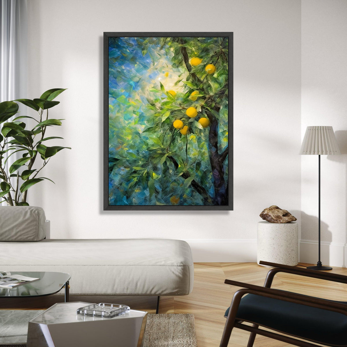 Sunlit Lemon Tree Branch Canvas, Bright Yellow Fruit Wall Art, Nature Inspired Home Decor, Vibrant Garden Scene Gift Art, Home Decor, Print