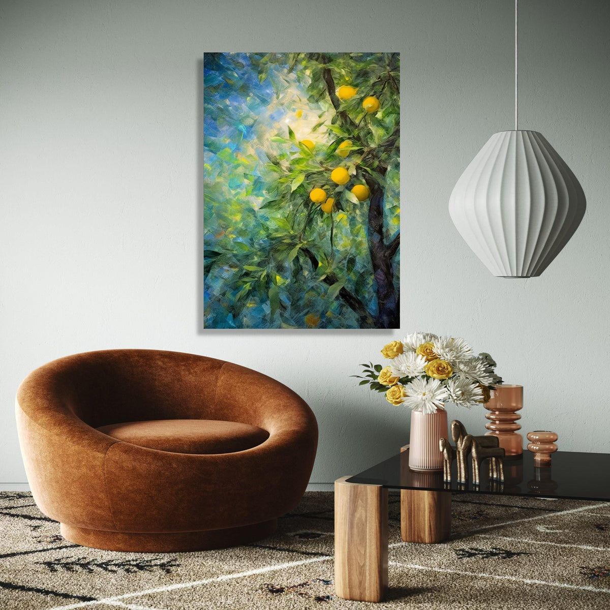Sunlit Lemon Tree Branch Canvas, Bright Yellow Fruit Wall Art, Nature Inspired Home Decor, Vibrant Garden Scene Gift Art, Home Decor, Print