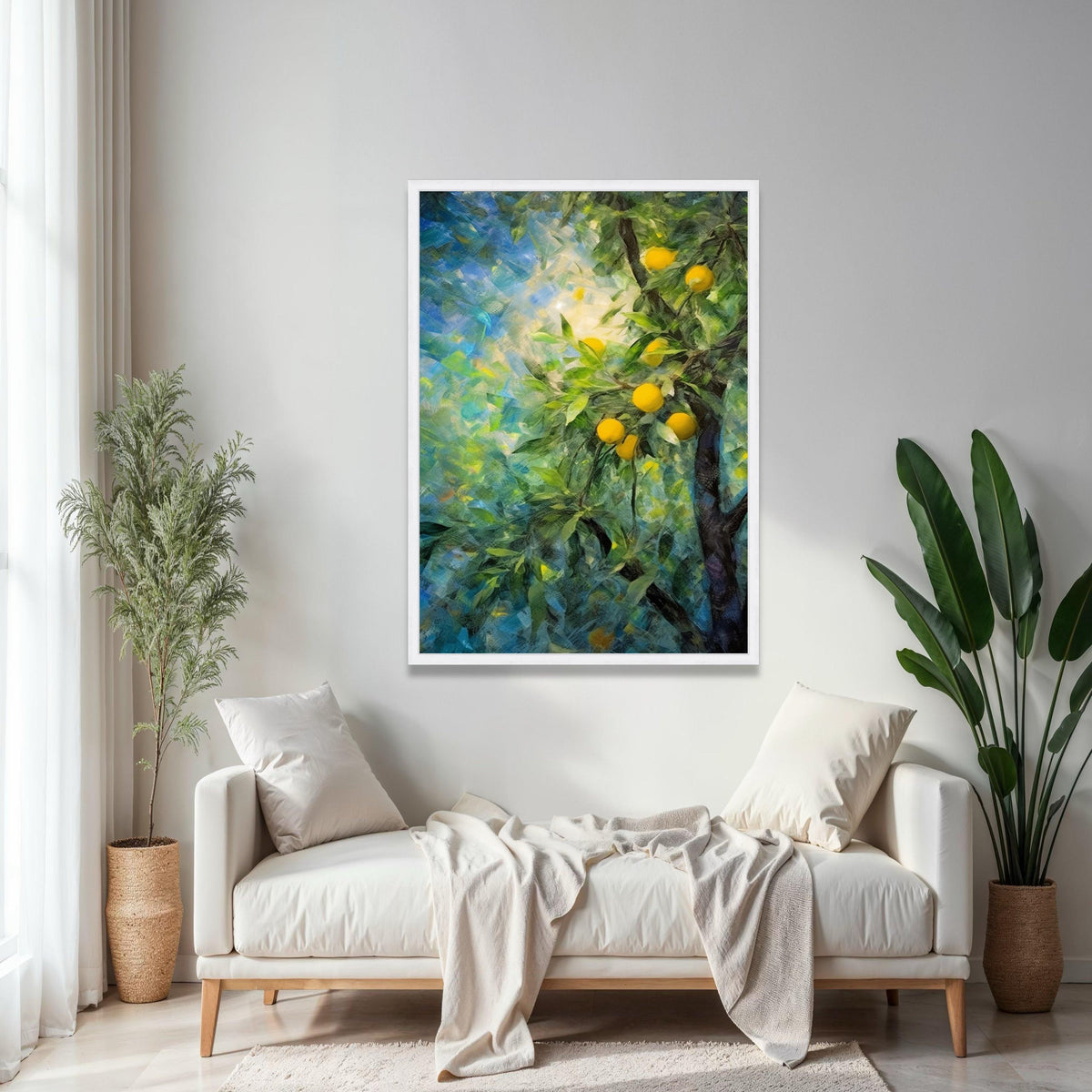 Sunlit Lemon Tree Branch Canvas, Bright Yellow Fruit Wall Art, Nature Inspired Home Decor, Vibrant Garden Scene Gift Art, Home Decor, Print