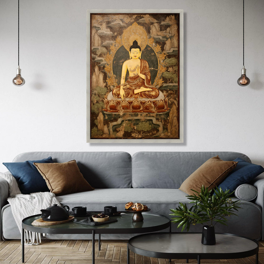 Vintage Buddha Meditation Canvas, Spiritual Wall Art, Zen Home Decor, Lotus Pose Artwork, Tranquil Buddhist Gift Art, Home Decor, Print